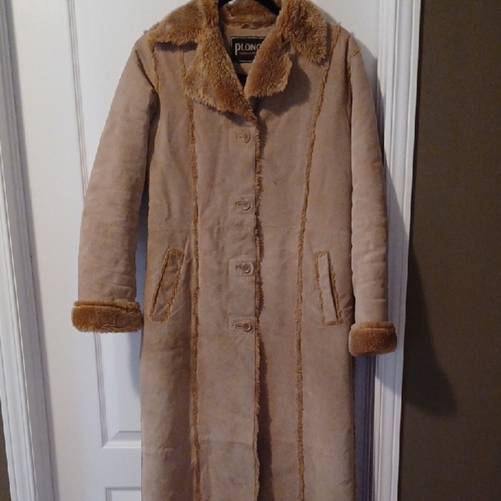 Suede-Style Long Teddy Coat in Camel